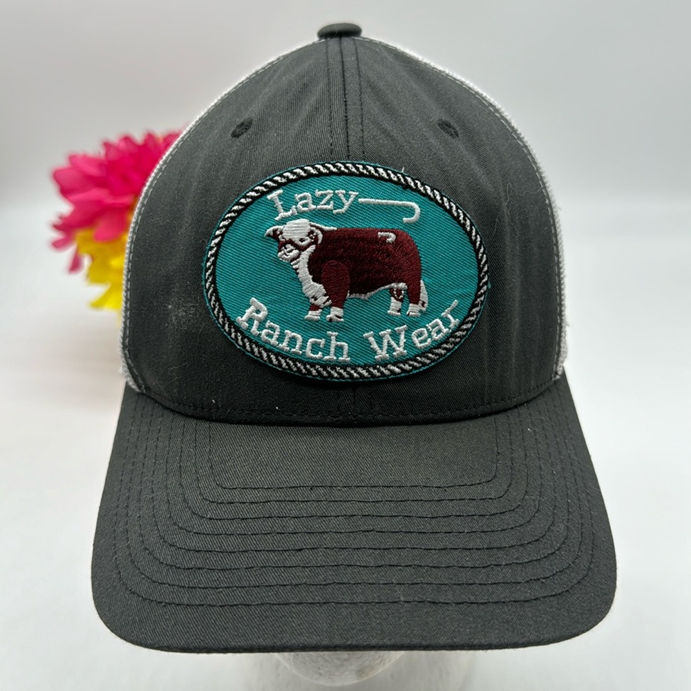 Lazy Ranch Wear Gray Teal Trucker Hat Adjustable HT6668C